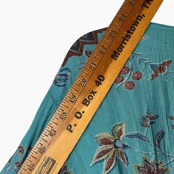 J. Glee Turquoise Floral Dress 3X Flower Dolman Sleeve V-Neck Button Up Crepe - Picture 10 of 10